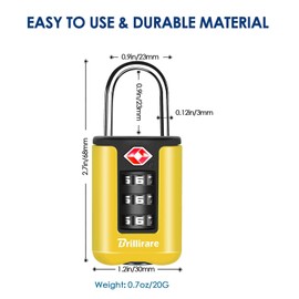 BRILLIRARE 2 Pack TSA Approved Luggage Locks, Combination Travel Padlock, 3-Digit Waterproof Lock, TSA Outdoor Keyless Resettable Lock for Lockers, Bags, Backpack, Gym, Gate-Yellow