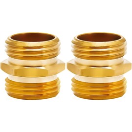 2 Pcs Golden 3/4 Inch Solid Brass Garden Hose Adapter,Strong and Long-Lasting Double Males Quick Connector,Heavy Duty Male to Male Hose Fitting Adapter,Parts Hose Connectors and Accessories