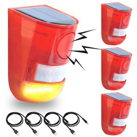 Solar Warning Light, 4 Pack, Outdoor Waterproof, Solar Charging, Security Alarm, Motion Sensor, LED Flash, 129dB Siren Sound, Strobe Red, Wireless, Thief Prevention, Anti-Theft, Buzzer, Warning Alarm,
