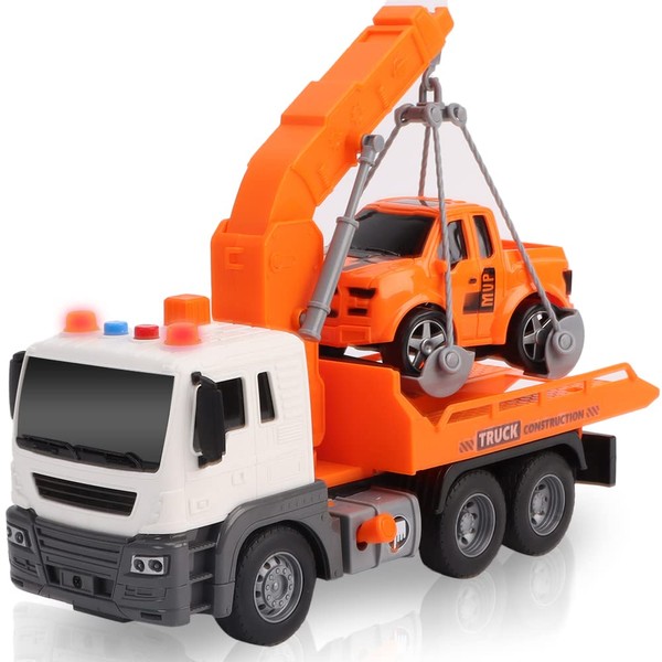 ArtCreativity Light Up Tow Truck, Scale Model with Movable Flat