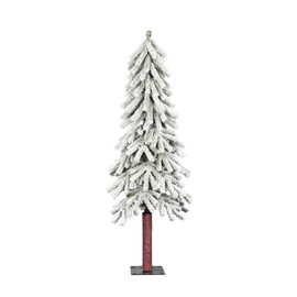 Vickerman 4' x 24" Flocked Alpine Artificial Christmas Tree - Unlit - Snow Covered Faux Tree - Seasonal Indoor Home Decor - Wood Trunk - Snowy Small Decorative Tree