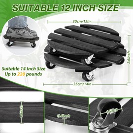 Maxdot 6 Pcs 14 Inch Wood Plant Stand with Wheels, 220 Lbs Heavy Duty Plant Stand Caddy with 360° Lockable Wheels, Bulk Round Rolling Planter Base for Indoor and Outdoor Use