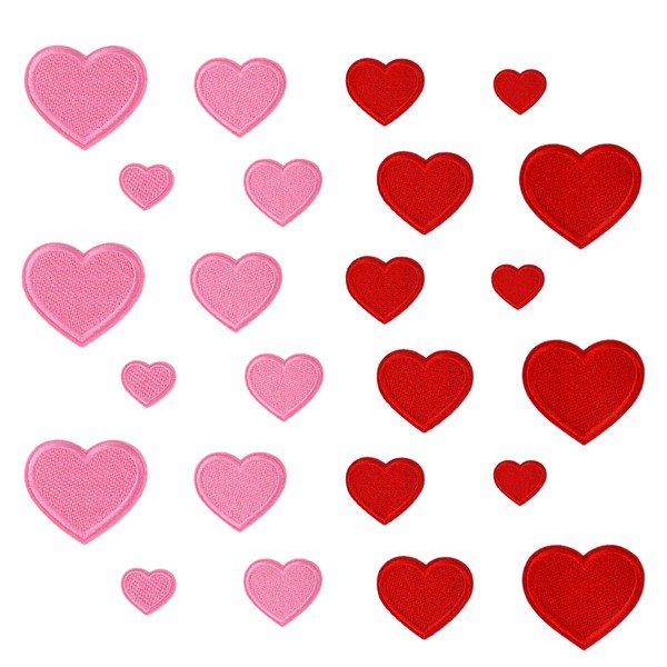 Pack of 24 Heart Iron on Patches, Heart Embroidered Patches