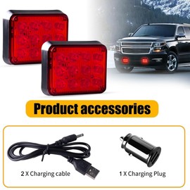 Nrgedzam 2PCS Magnetic Trailer Lights, Red Beacon Wireless Trailer Rechargeable Emergency Warning Magnetic Strobe Lights for Trucks Wireless Portable Tail Light for Car