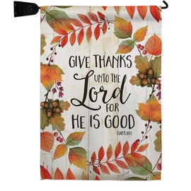 Give Thanks Unto the Lord Garden Flag Set Mailbox Hanger Falltime Thanksgiving Turkey Gobble Pumpkin Season Autumntime Cornucopia Small Gift Yard House Banner Made In USA 13 X 18.5