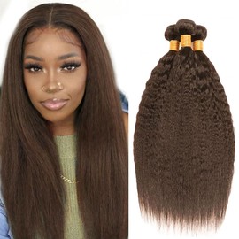 Chocolate Brown Bundles Color 4 Yaki Straight Human Hair Bundles 26 28 30 Inch Color #4 Bundles Dark Brown Kinky Straight Bundles Human Hair Brown Yaki Straight Bundles