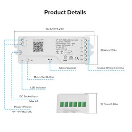 FCOB 2.4G WiFi SPI DR03W RGB LED Control Support RF Remote Control Smart Life Tuya App Alexa Google Home Control for WS2811 WS2812B WS2813 WS2815 etc COB SMD Addressable RGB LED Strip