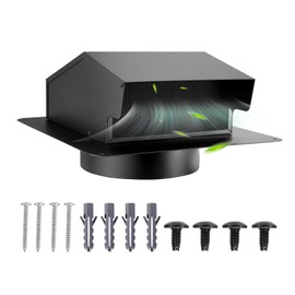 6 inch Hooded Wall Vent Cover, Square AC Vent Gable Cover, Premium SPCC Steel & with Built-in a Protection Screen, for Roofs,Walls,Outside Duct Exhaust Outlets (1 Pack, Black)