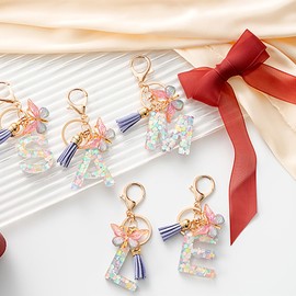 MORSUNBELA Keychain Letter Keychain for Girls Purple Butterfly Keychain for Women V Key Ring