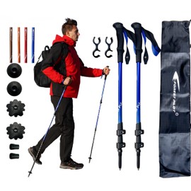 FOREST PILOT Trekking Poles - Lightweight 7075 Aluminum with Flip Lock & All Terrain Accessories - Pair of 2 Walking Sticks for Hiking with EVA Grip-Blue