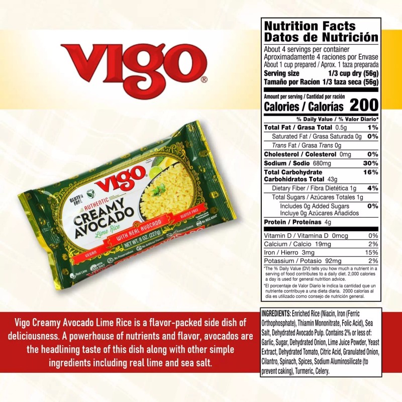 Vigo Creamy Avocado Lime Rice - Vegan, Gluten Free -