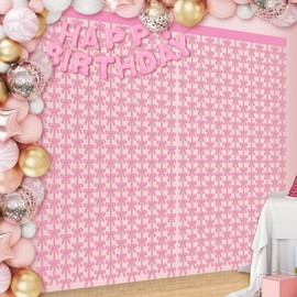 2 Pack 3.3ft x 6.6ft Bow Metallic Foil Fringe Curtain, Pink Ribbon Bow Tinsel Curtains Streamers Photo Props Backdrop for Wedding, Bachelorette, Baby Shower, Birthday, Girl’s Themed Party Decorations