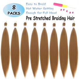 Atatoray Pre Stretched Braiding Hair Brown Yaki Straight 26inch 8 Packs Crochet Braiding Hair Hot Water Setting Synthetic Hair Extension for Braids (Golden Brown 27#, 26inch)