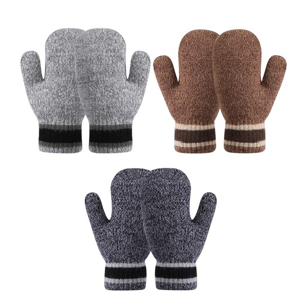TAGVO Toddler Kids Warm Knitted Mittens Gloves 3 Pairs, Windproof