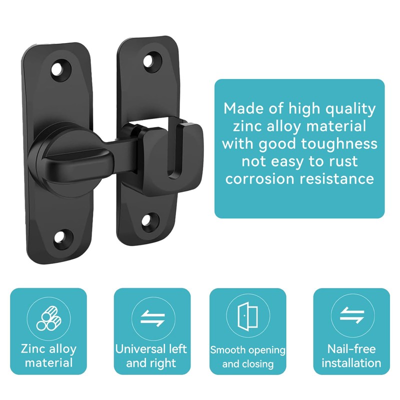 GIONAR Black gate Lock, Sliding Door Lock - 90/180 Degree
