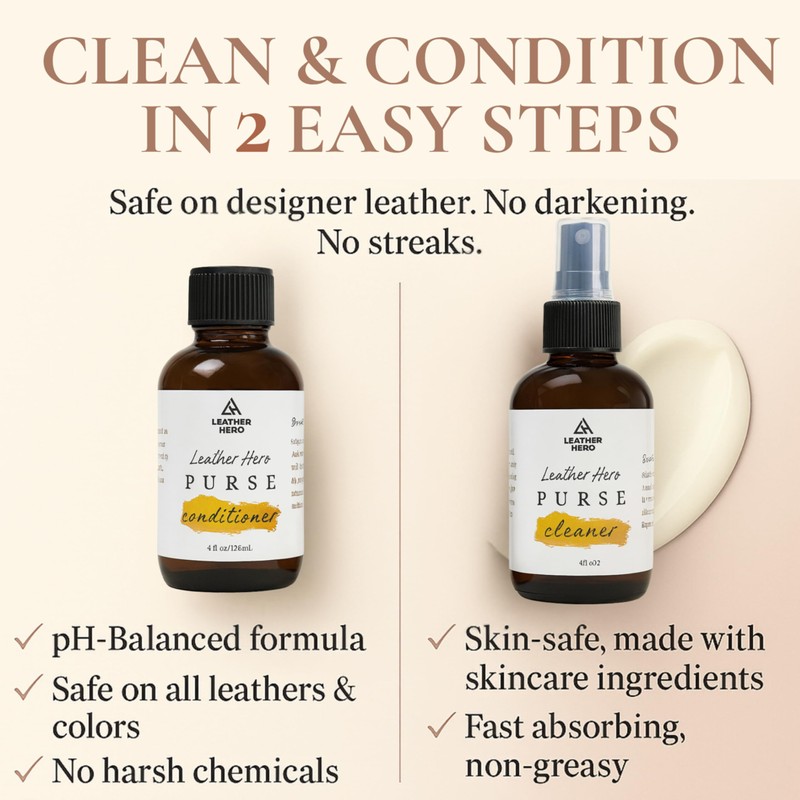 Leather Purse Cleaner & Conditioner Kit – 4pc Set with
