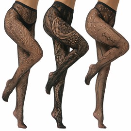 EVERSWE High Waist Fishnet Tights, Thigh High Suspender Stockings (AST3P-A, LXL)