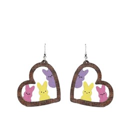 Easter Earrings for Women Cute Heart Shaped Wooden Bunny Pendant Earrings Easter accessories