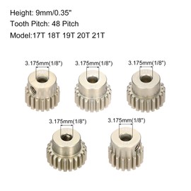 Rebower 5Pcs 48P Pinion Gear Set 17T 18T 19T 20T 21T for 3.175 mm Shaft Aluminium Alloy Pinion Gear with Screws and Hexagonal Wrench for RC Motor