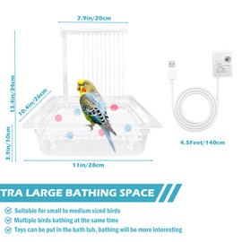 WEIYOONS Parrot Bathtub Pet Bird Bath for Cage Automatic Circulating Water Bird Shower Cockatiel African Grey Lovebird Budgies Small Medium Parakeets, Contains USB and Power Plug