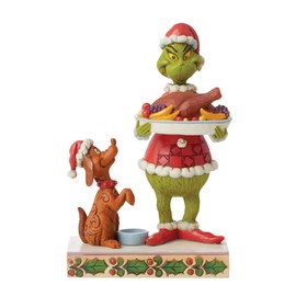 Jim Shore Enesco Dr. Seuss The Grinch Holding Christmas Dinner Figurine, 7.48 Inch, Multicolor