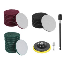 uxcell 27 Pcs 5 Inch Nylon Hoop Scrubbing Pad 240/400/800 Grits Scrubber Scouring Pads Hoop and Loop Surface Conditioning Drill Scuffing Disc, Green/Red/Grey