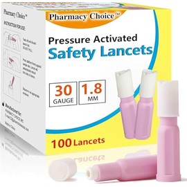 Safety Lancets, Sterile, Top Push Button Activated, Single-Use,1.8 mm, 100 Count, 1 Pack (30G x 1.8 mm)