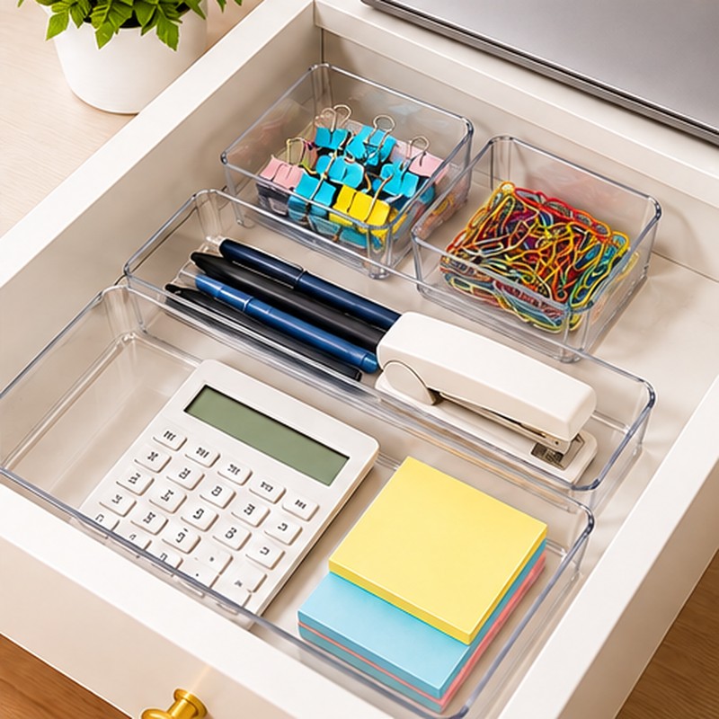 Clear Plastic Drawer Organizers for Makeup, Jewelry & Office Supplies
