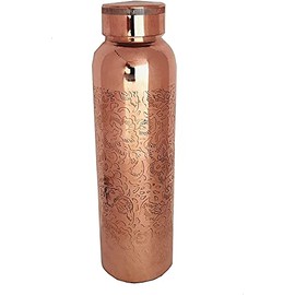 Kunal Etching , Embossed Copper Water Bottle 34 Oz Joint Free-Ayurveda Health For Travelling Purpose Vessel Drinking 1 Litre Christmas Gift- Capacity 1000 Ml
