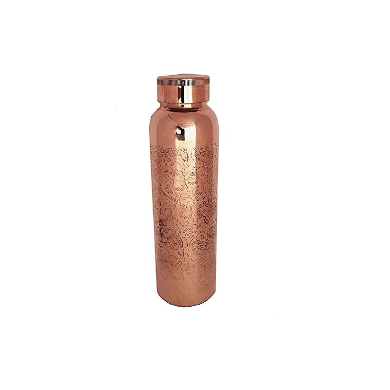 Kunal Etching , Embossed Copper Water Bottle 34 Oz Joint