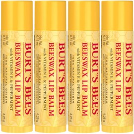 Burt'S Bees 100% Natural Moisturizing Lip Balm, Original Beeswax with Vitamin E and Peppermint Oil, 4 Tubes
