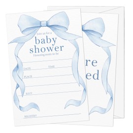 Gsauto Baby Shower Invitations for Boy, Bowknot Invitation Cards for Party Favor Decorations, 25 Blue Bow Double-Sided Gender Reveal Invites with Envelopes -A03