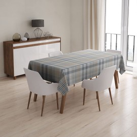 Xtremepads Plaid Tan Beige Pattern Pattern - Rectangle Oblong Linen Tablecloth, 54" x 78" inches Washable Decorative Table Cloth