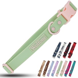 Wolfone Waterproof Dog Collar with Quick Release Buckle， Cute Adjustable Collar for Dogs Comfort Sturdy Durable Odor Proof Easy Care（Mint Green 46-70cm）