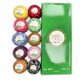 Pack of 10 Multi Variegated Anchor Pearl Cotton Balls Anchor Crochet Cotton Embroidery Thread Balls Size 8 (85 Meters Each) Double Shaded Colours UK