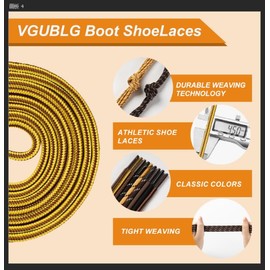 VGUBLG 2 Pair Shoelaces Round Boot Shoe Laces for Hiking Work Sports Oval Replacement Laces Stripe Brown Golden 47"