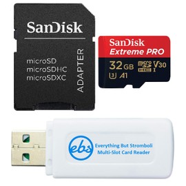 SanDisk Extreme Pro 32GB MicroSDHC Memory Card for GoPro Hero 10 Black Camera (Hero10) UHS-1 U3 / V30 A1 4K Class 10 (SDSQXCG-032G-GN6MA) Bundle with 1 Everything But Stromboli SD & Micro Card Reader