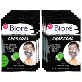 Bioré Biore Charcoal Whipped Purifying Detox Mask, with Naturally Purifying Charcoal, - Pack of 12