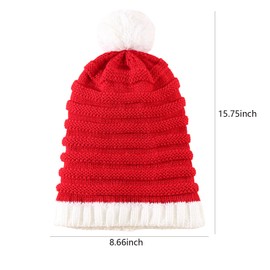 NIUEFH Christmas Knit Santa Hats for Women, Kids and Men,Red White Christmas Hat Xmas Winter Warm Hats Knitted Beanie Skull Cap