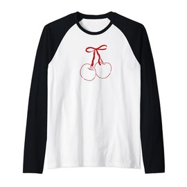 Cherries Bow Ribbon Knot Red Trendy Cute Cherry Raglan Baseball Tee
