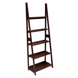 PJ Wood 5 Tier Ladder Shelf Wooden Display Organizer for Books and Décor Storage Stand for Living Room Office Indoor Use, Espresso