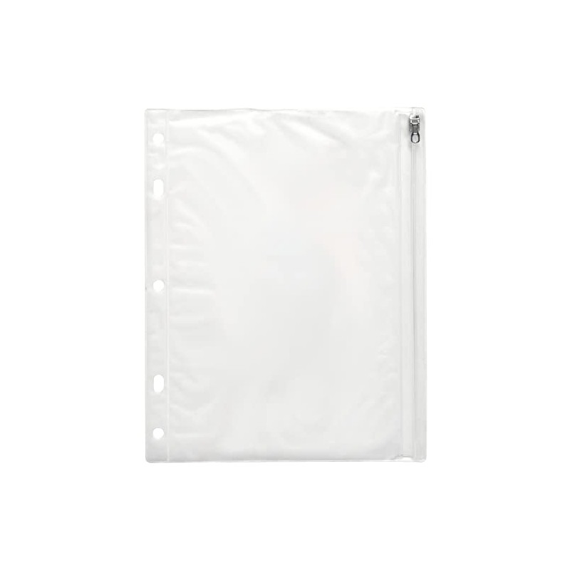 Ring Binder Pocket with Zipper, Vinyl, Hole Punched, 10 x