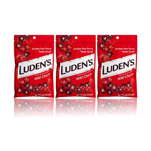 Luden's Wild Cherry Cough Throat Drops | Pectin Lozenge/Oral Demulcent | 30-Count per Pack | 3-Pack