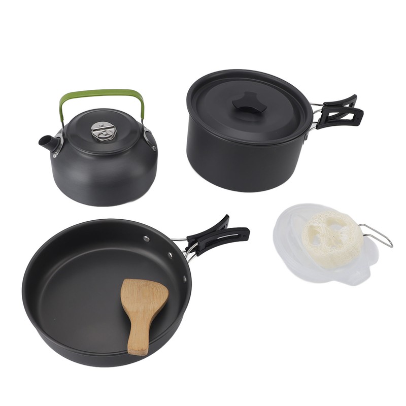Camping Cookware Portable Nonstick Pot and Pan Set with Kettle