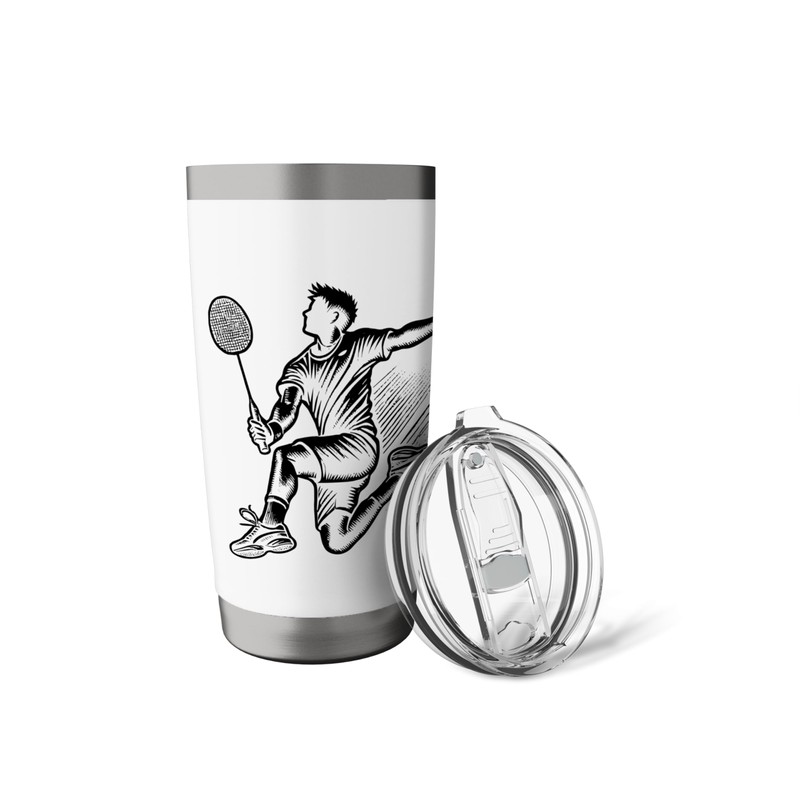 Panda Playing Badminton Player Shuttlecock Stainless Steel Insulated Tumbler
