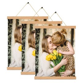 Magnetic Poster Hanger Frame Pine Color 3 pack, 10x18 10x16 10x12 Poster Frame Wooden Magnetic Hanging Kit for Walls Map Canvas Artwork