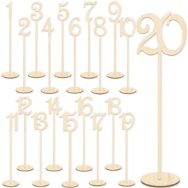 NILLOS Wood Table Numbers, 20 PCS Numbers Wood Wedding Table 1 to 20 with Sturdy Holder Base for Birthday Party, Banquet, Home Decoration (Height 35 cm/13.77 in)