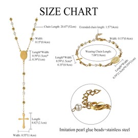 Aroncent Rosary Bracelet Necklace Set: Virgin Mary Medal Gold Beaded Cross Bracelet and Necklace - Religious Prayer Jewelry Set for Women