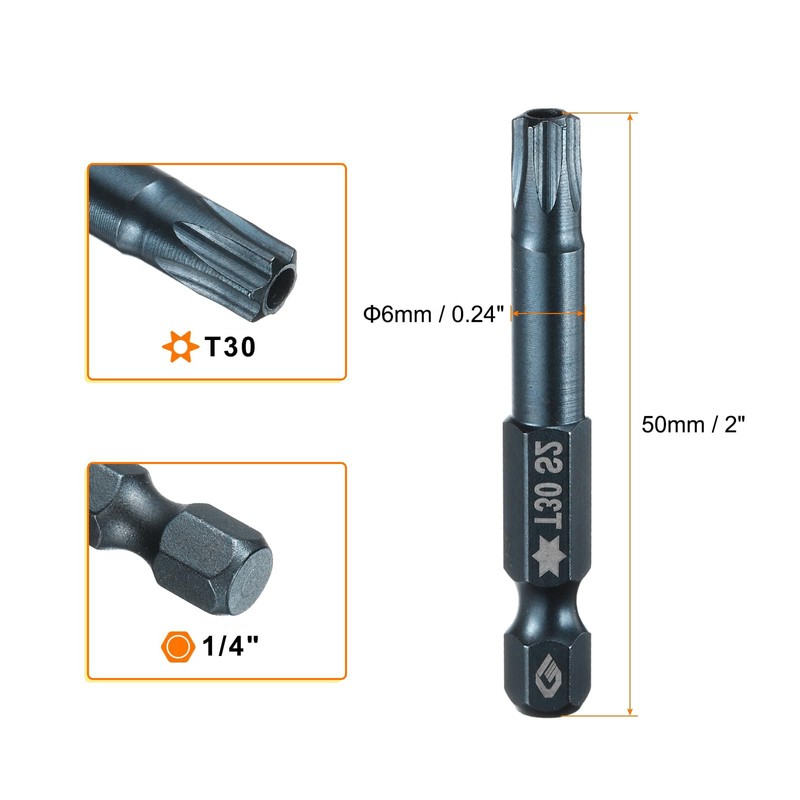 TA-VIGOR 3Pcs T30 Torx Head Screwdriver Bits 1/4 Inch Hex