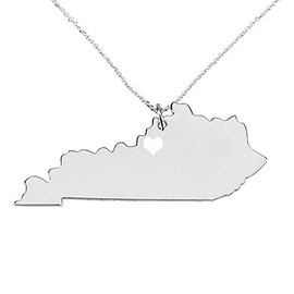 Meiligo 18K Gold Silver Country Map Charm Pendant Kentucky State Map Necklace Jewelry (Silver)